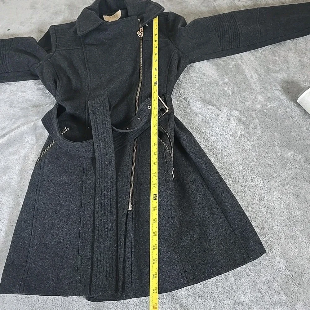 Michael Kors Coat Womens Small Gray Wool‎ Asymmetrical Belted Walker Casual